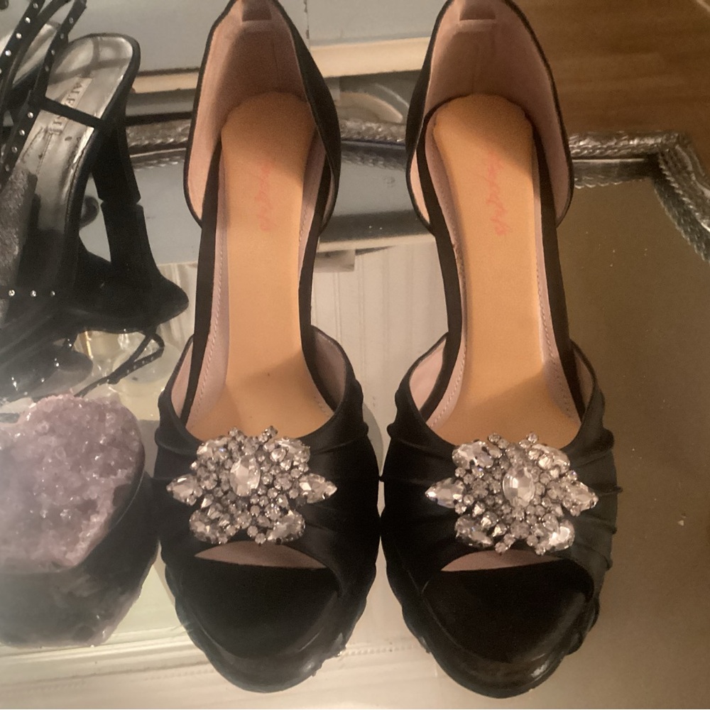 Black satin heels
